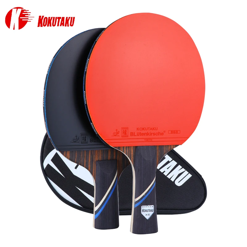 

KOKUTAKU X6 Table Tennis Single Racket 7-ply Ebony Blade with Pips-in Rubber Offensive 6 Stars Ping Pong Paddle Easy To Control