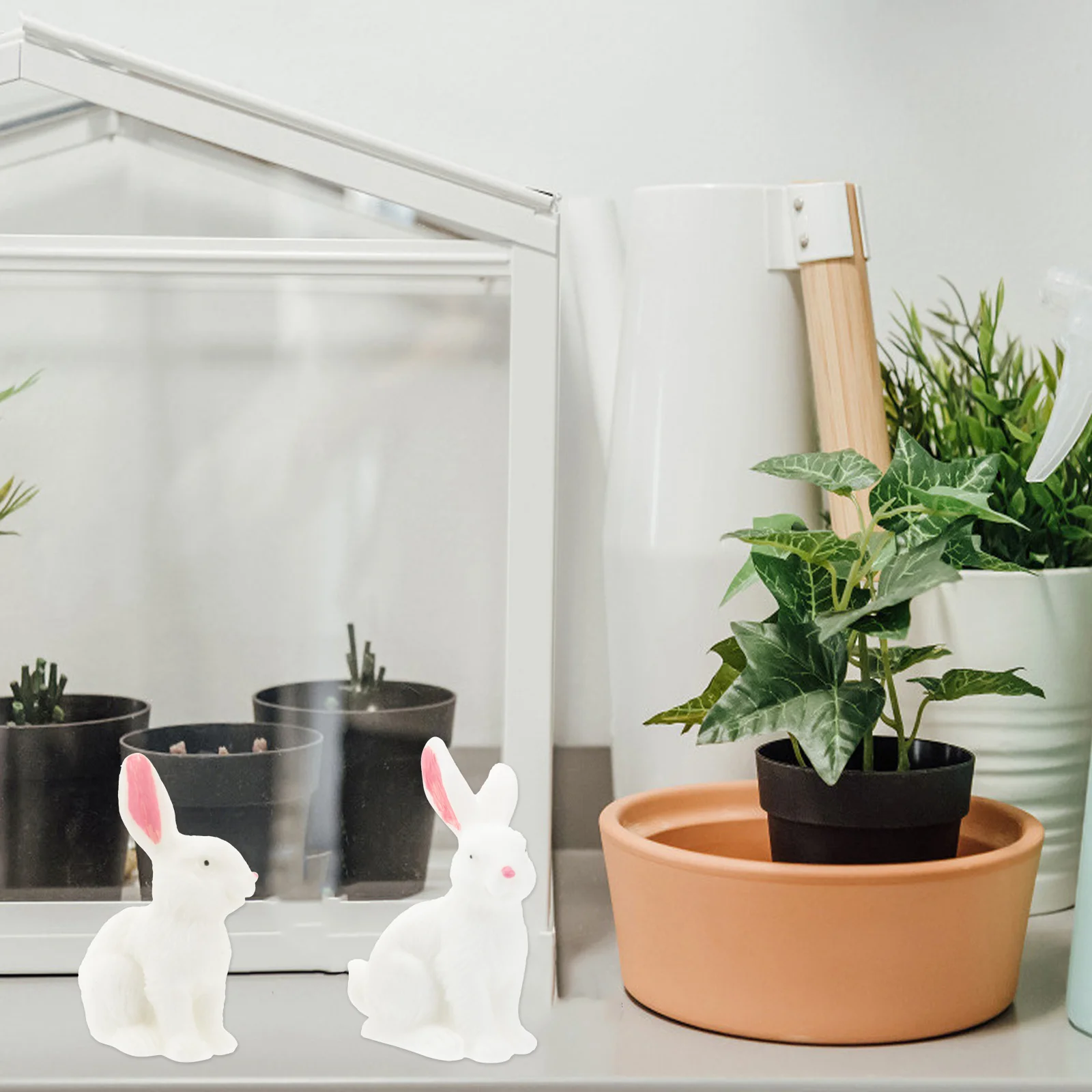 

2Pcs Mini Rabbit Bonsai Decor Small Landscape Ornament for Succulent Plant Pots Desktop Garden Accessories White