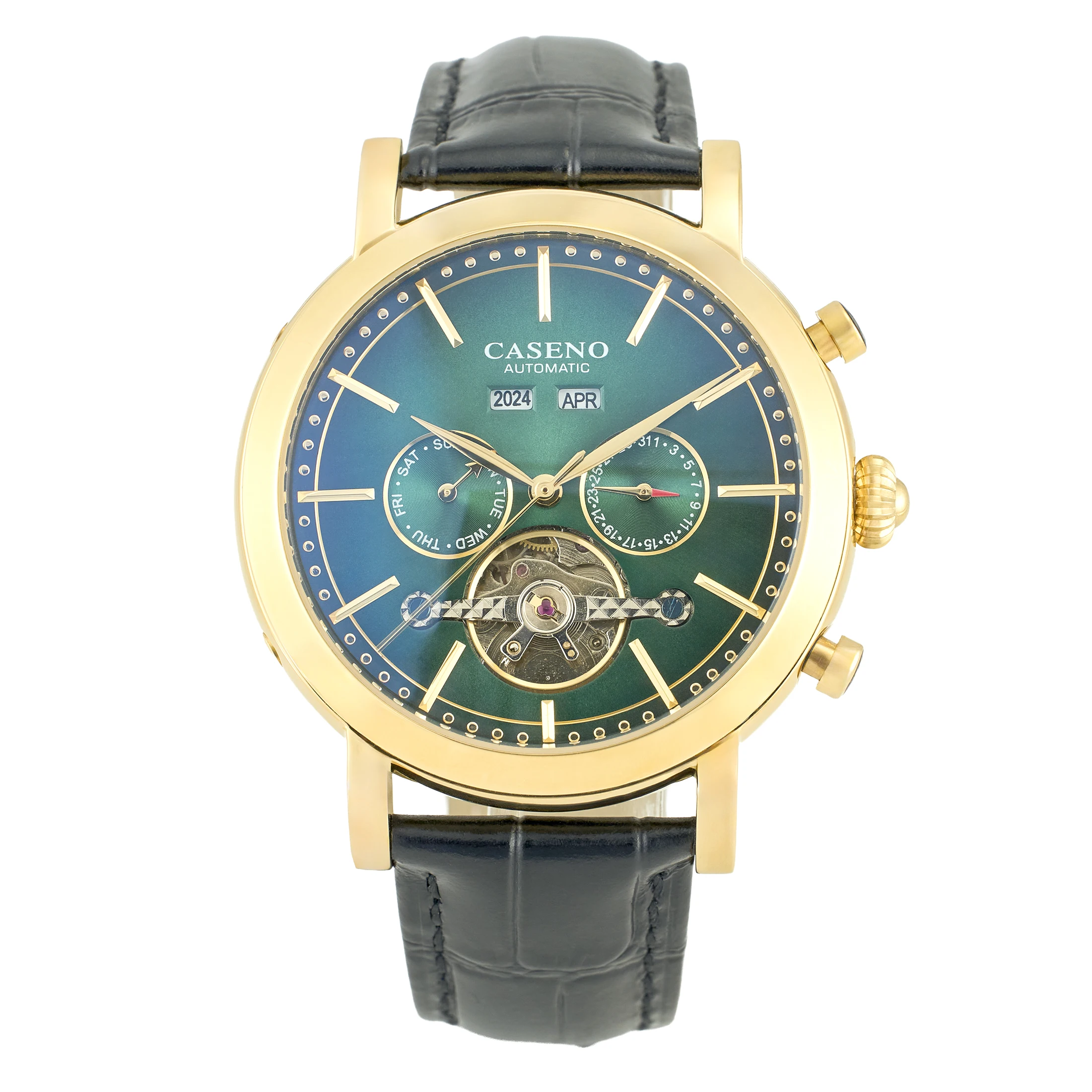 caseno-men's-automatic-mechanical-watch-tourbillon-genuine-leather-waterproof-military-wristwatch