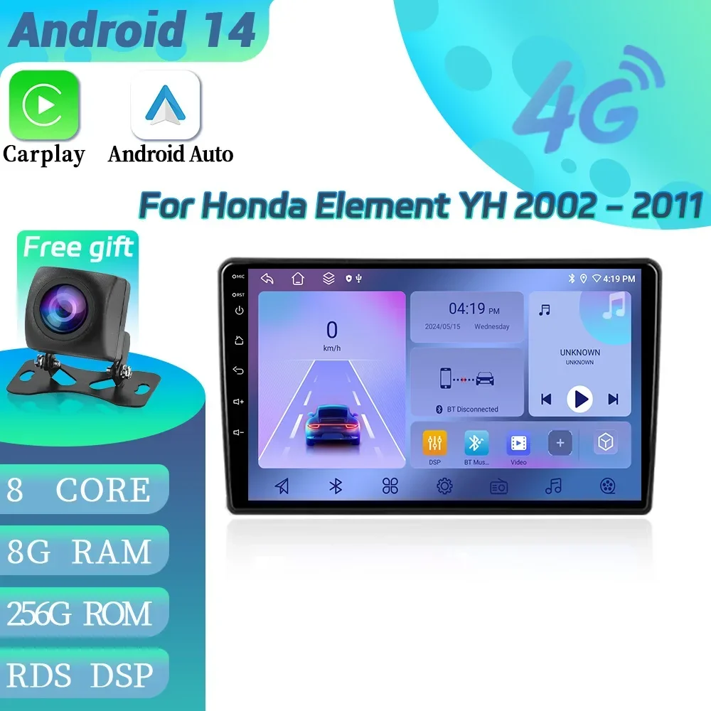 

Автомобильный радиоприемник, мультимедийное видео GPS Android 14, для Honda Element YH 2002-2011, навигация, авторадио, беспроводной Bluetooth, экран Carplay
