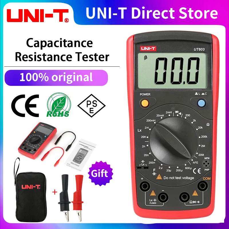 

Inductance Capacitance Resistance Tester UNI-T UT601 UT603 Hand-Held Portable LCR Ohmmeter Meter Diode / Transistor Test LCD