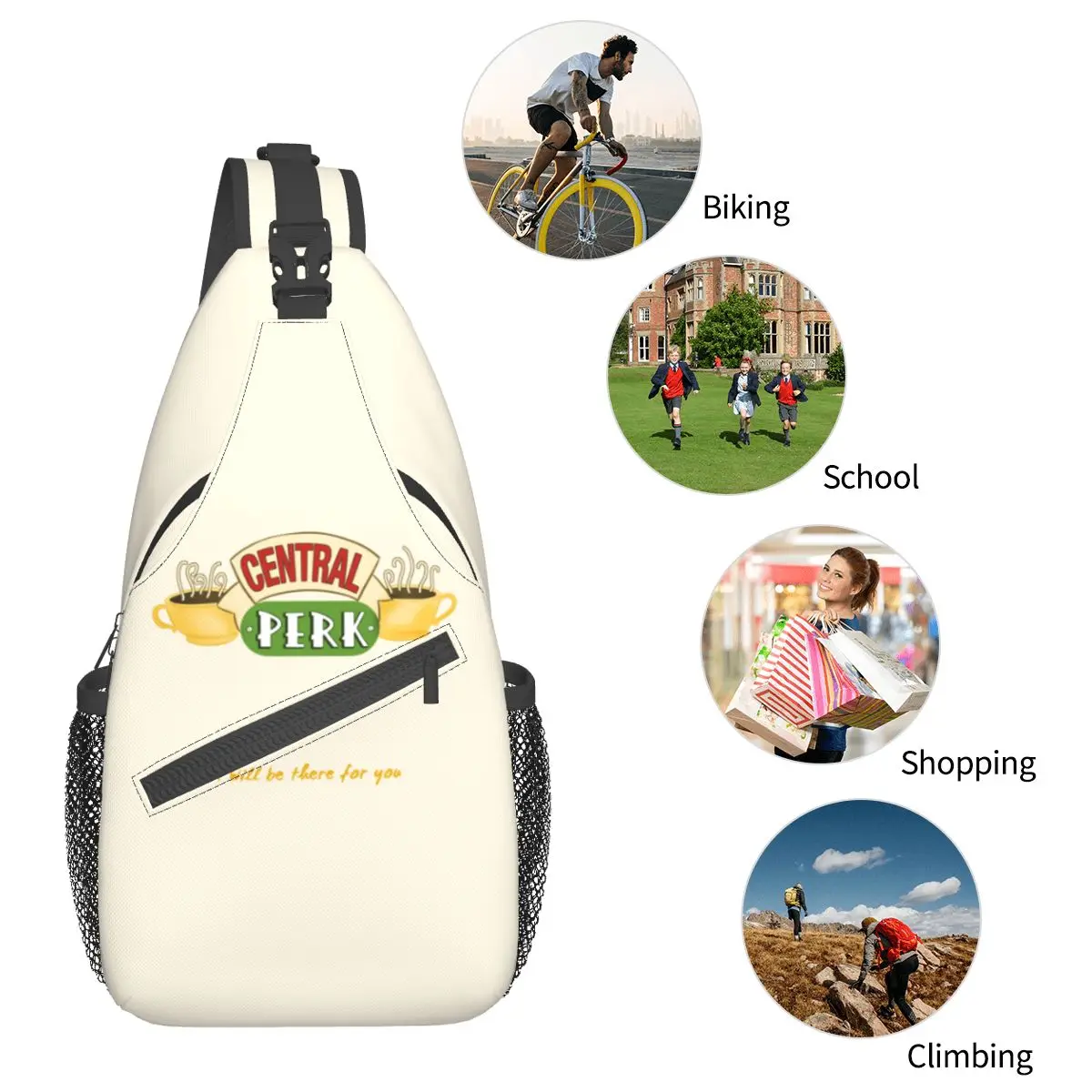 Central Perk Friends Sling Bag Chest Crossbody Shoulder Sling zaino escursionismo viaggi Daypacks Classic TV Show borse stampate divertenti