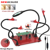 NEWACALOX Helping Hands Soldering Station Strongly Magnetic Based Flexible Arms With 3~6X Magnifier For PCB Electronics Repair