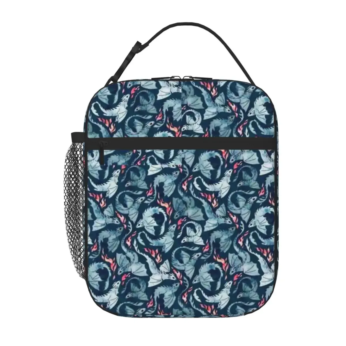 Bestselling Dragon Fire Dark Blue Gloss Finish Thermal Lunch Bag Mini Travel Shoulder Lunch Bag