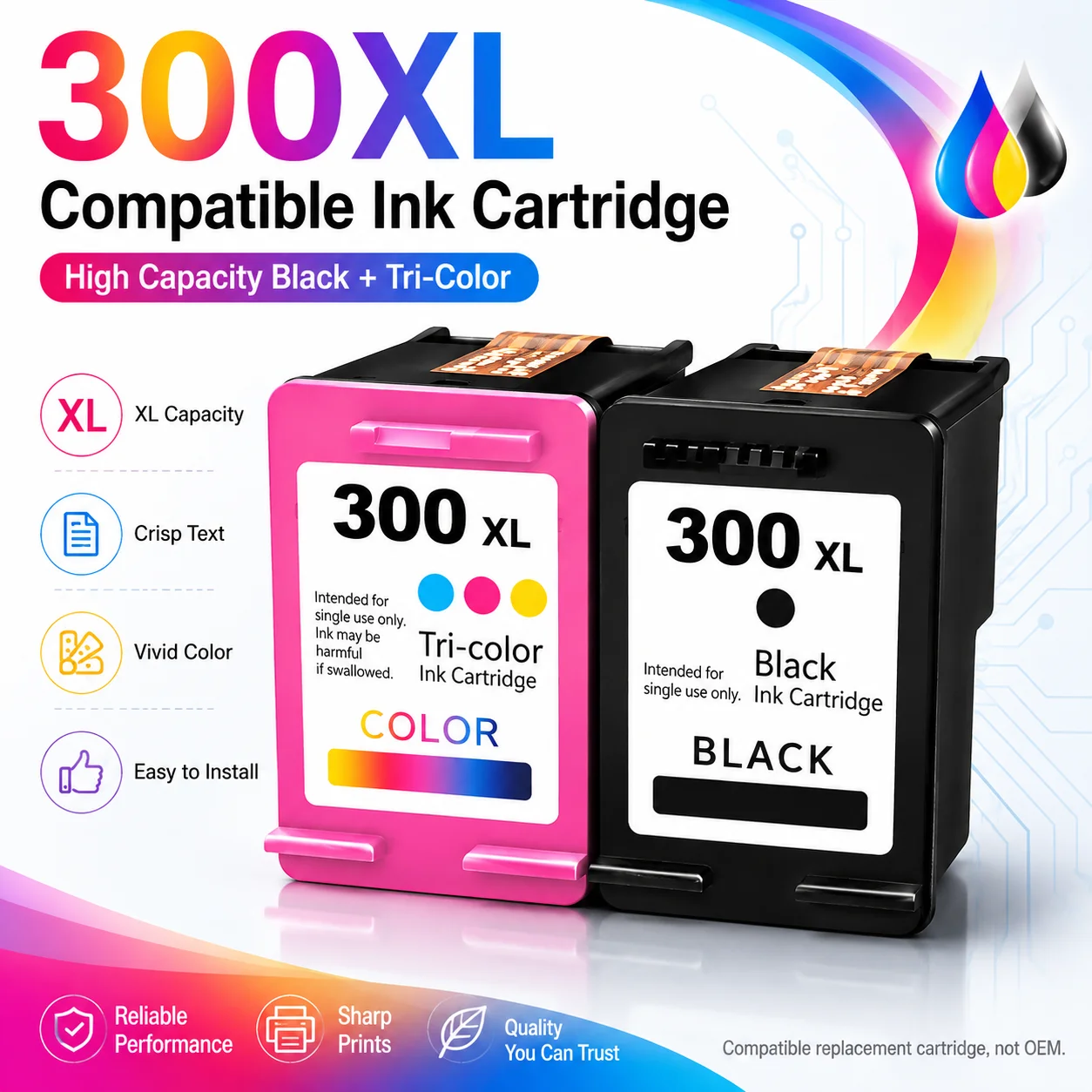 300XL Compatible Ink Cartridges Black & Tri-Color High Yield Replacement for HP DeskJet D1600 D2500 F2400 F4200