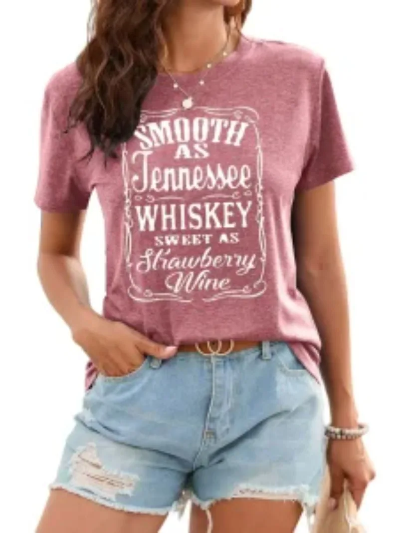 Nueva camiseta de talla grande a la moda con estampado de letras y cuello redondo de manga corta para mujer, camiseta informal versátil para mujer