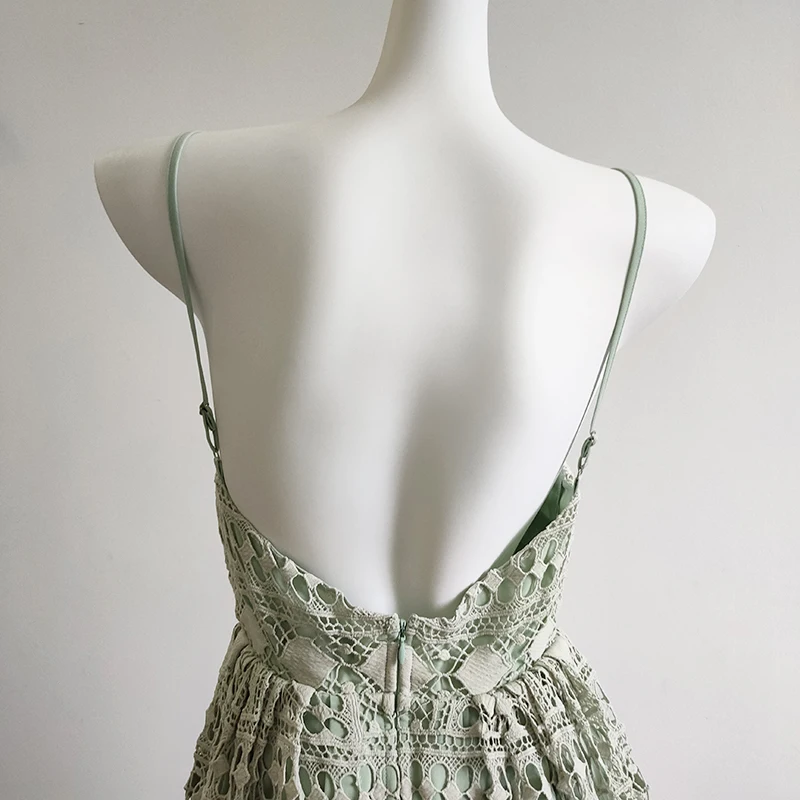 Robe de soirée en dentelle pour femmes, vintage, multicouche, amissié, broderie, dos nu, sexy, vert, été