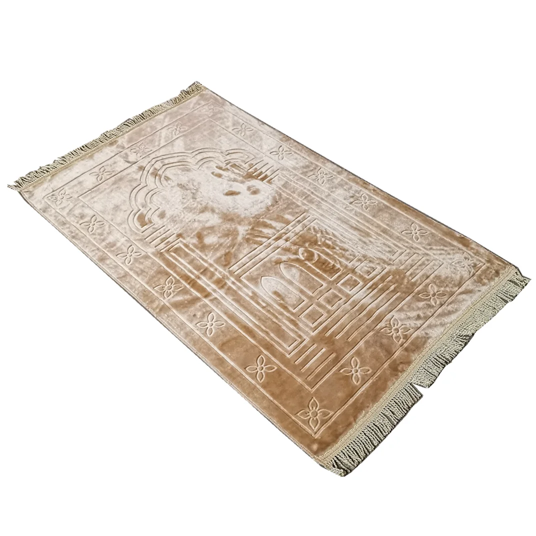 Plain Muslim Prayer Rug  Plush Raschel Fabric  Features Rectangle Design  Fringes On Both Sides  Islamic Mat 65×110CM