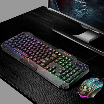 Computer Desktop Wired Gaming Keyboard Mouse Mechanical Feel Led Light Backlit Keyboard Mouse Combos 1