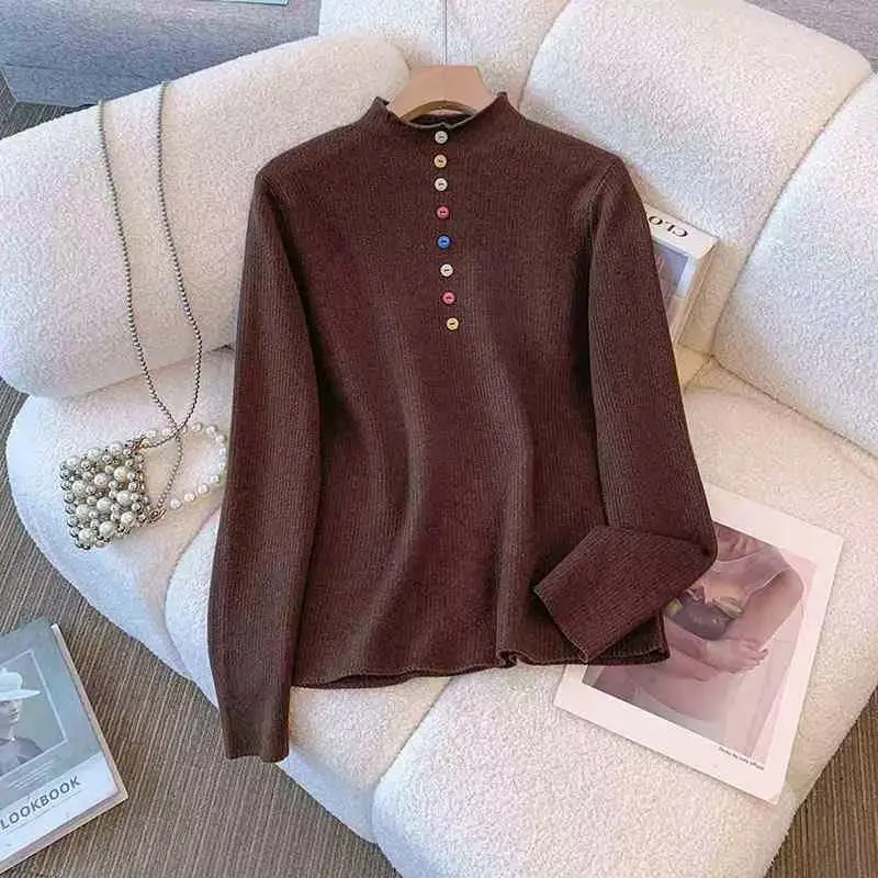 Mock Neck Winter Sweater Women Elegant Thicken Velvet Lined Warm Sueter Knitted Pullover Slim Tops Jersey Knitwear Jumper New