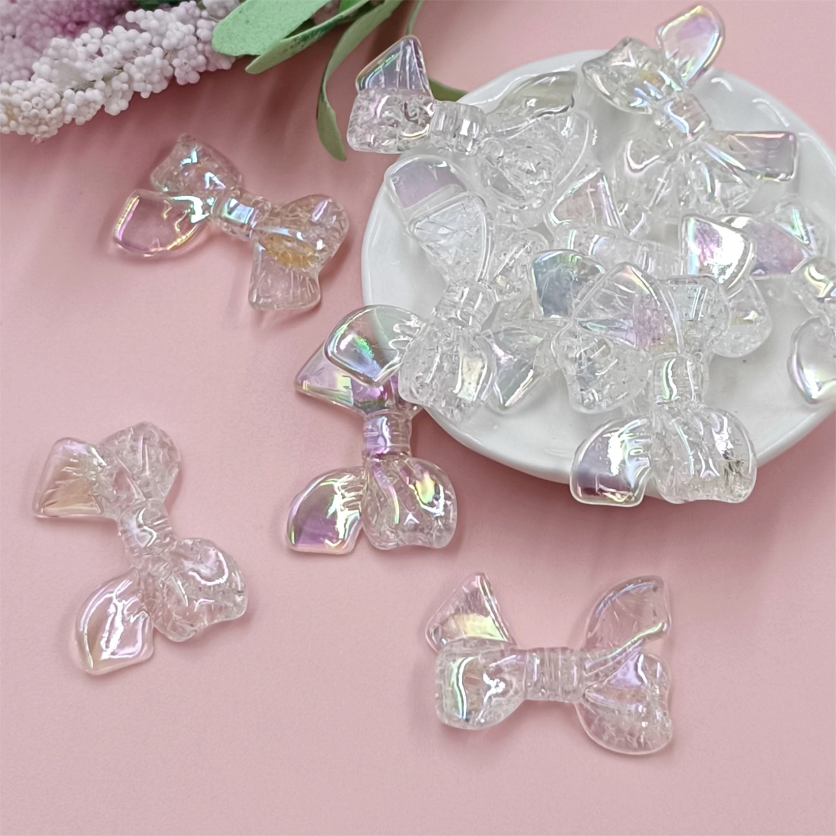 5Pcs 33*22mm Crack Bowknot Loose Beads Fashion DIY Jewelry Accessories Keychain Making