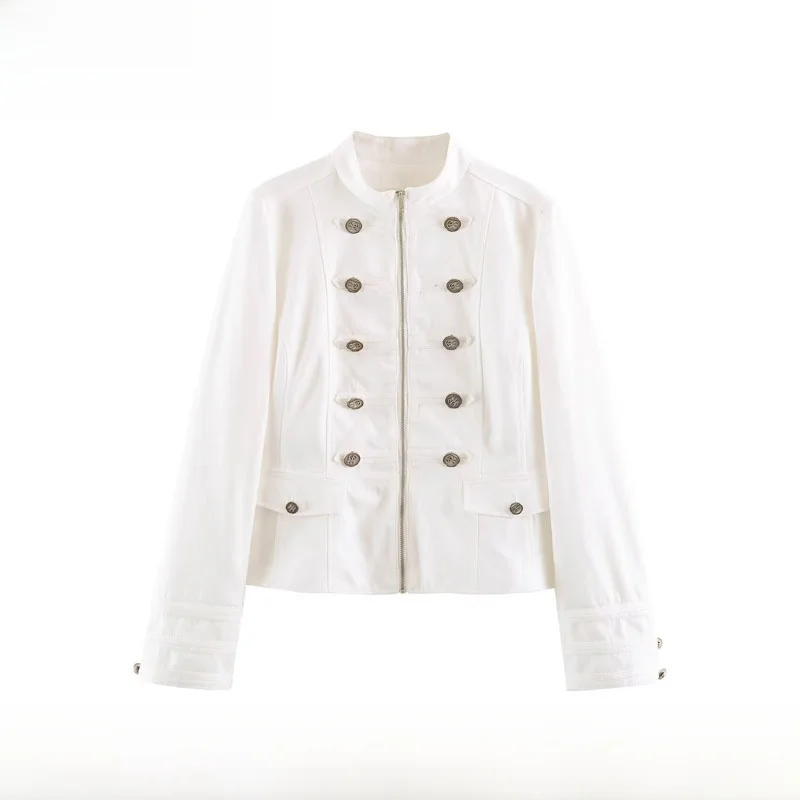 Fashionable Stand Collar Button up Women's Suit Jacket New Arrival Spring Summer Polyester Fiber Long Sleeve Standard Fit