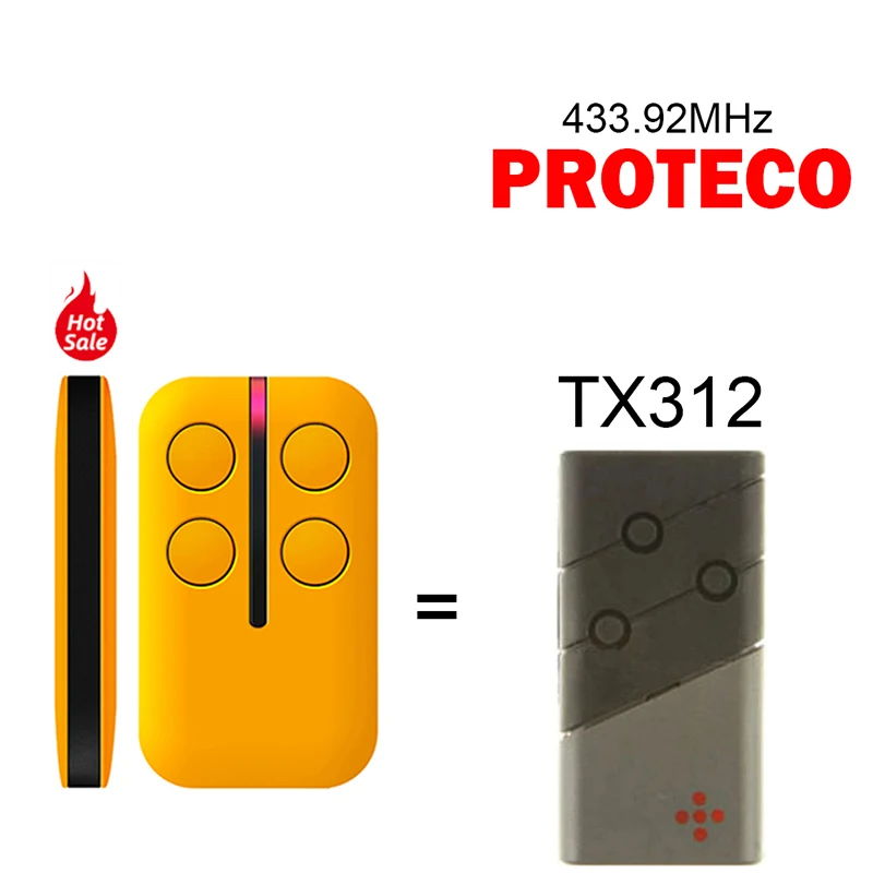 For PROTECO TX312 Garage Remote Control Duplicator Remote Control Gate Opener Electric Gate Opener 433.92MHz Hand Transmitter