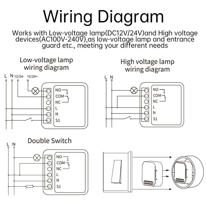 DT19-AC 100-240V 1CH Dry Contact Wifi Relay Switch Module Tuya Smart Life App Activated Dry Contact Switch