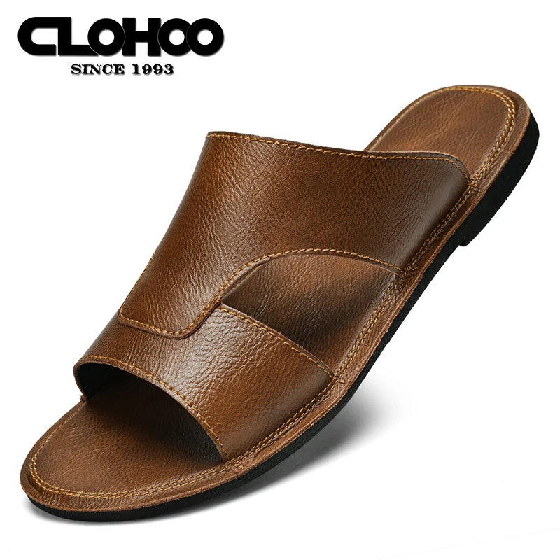 CLOHOO handmade men's shoes comfortable soft sole soft surface men's sandals casual beach sandals slippers