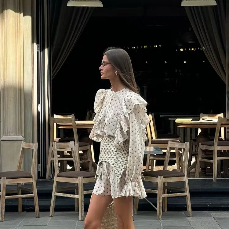 Bloemenprint Bell Sve Dr met tailleafdichting Hoge taille Woon-werk Sle Lange Sve ort Rok rond Ne Summer Dr