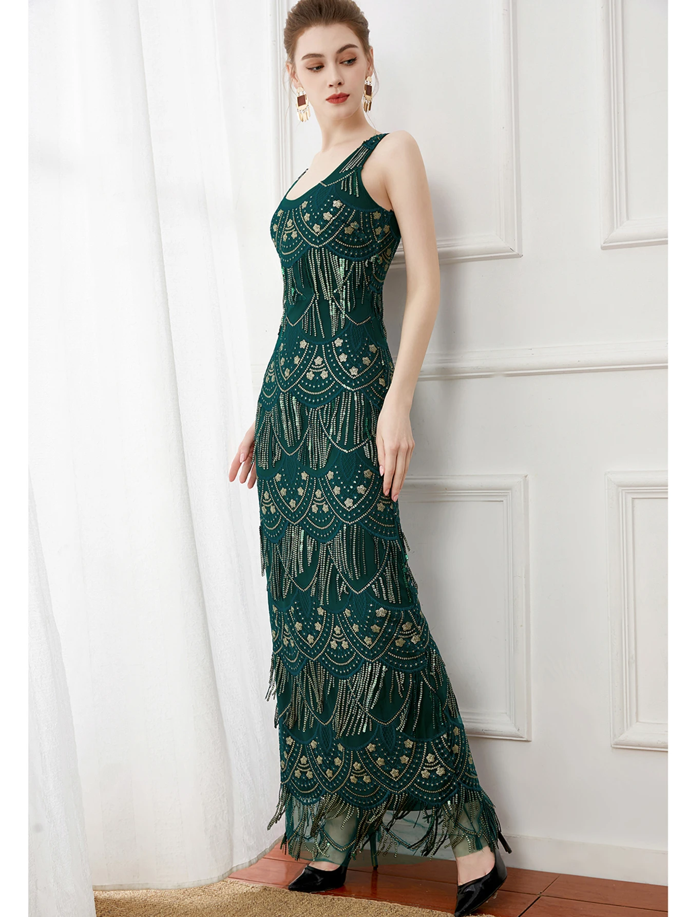 فستان ماكسي صيفي مثير عتيق باللون الأخضر مزين بالتر فساتين نسائية أنيقة فاخرة للحفلات الطويلة فساتين سهرة بدون ظهر للحفلات الراقصة #4