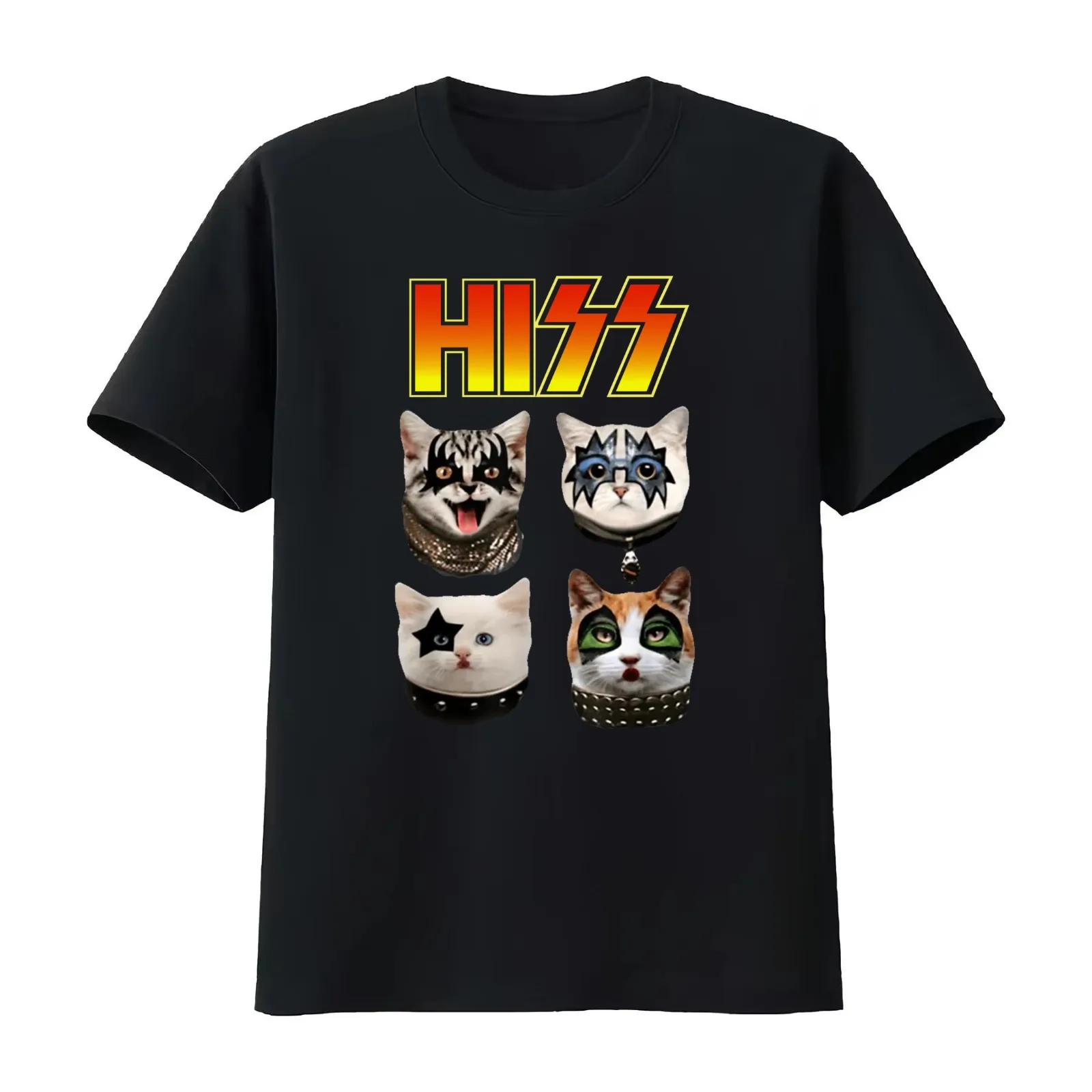 Hiss Funny Cats T-Shirt Summer Casual Cotton Tee Oversized Streetwear Tops Vintage Graphic Print Loose Fit Short Sleeve