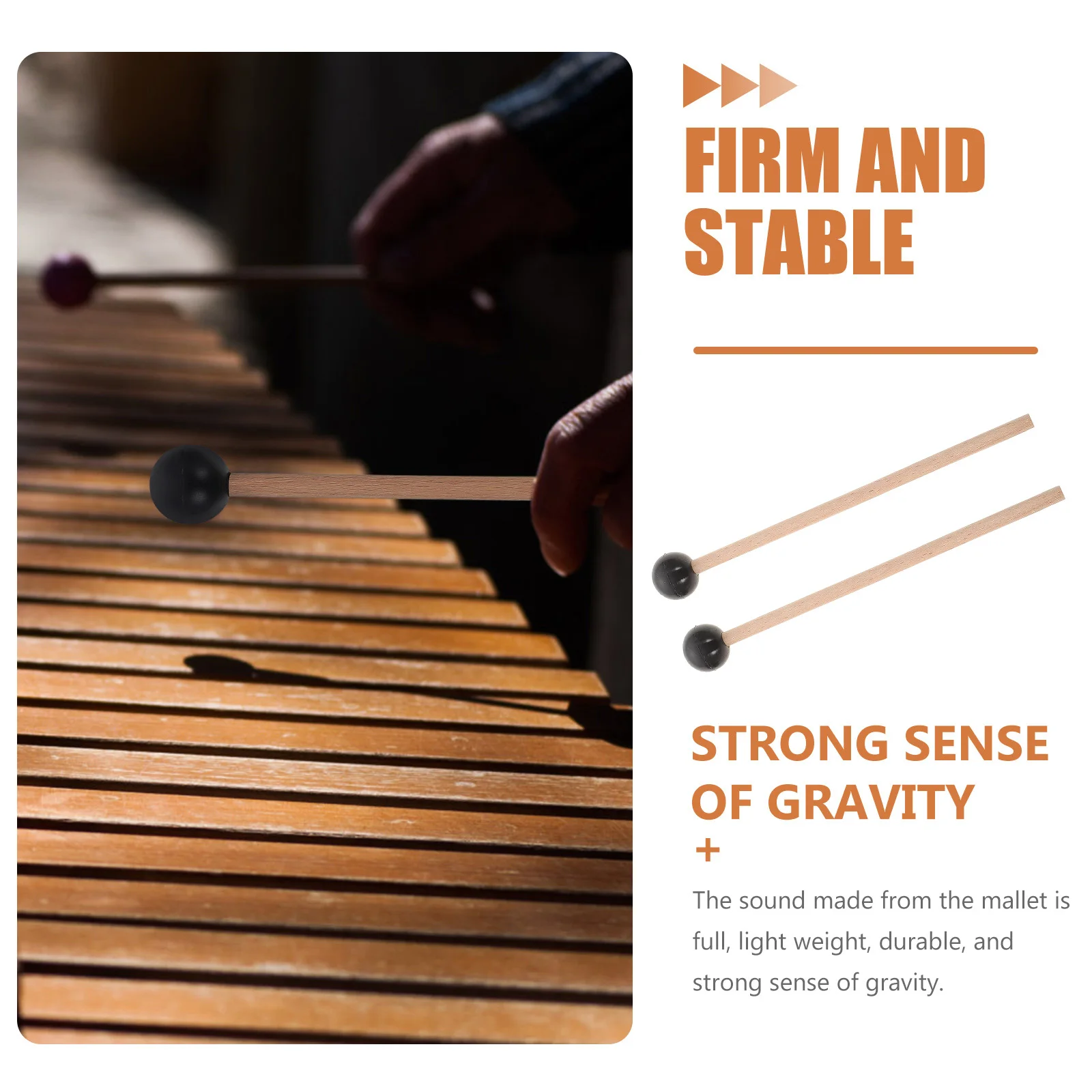 

2Pcs Wooden Handle Glockenspiel Mallets Silicone Head Drum Sticks for Music Performance Practice Drum Sticks Xylophone Mallets