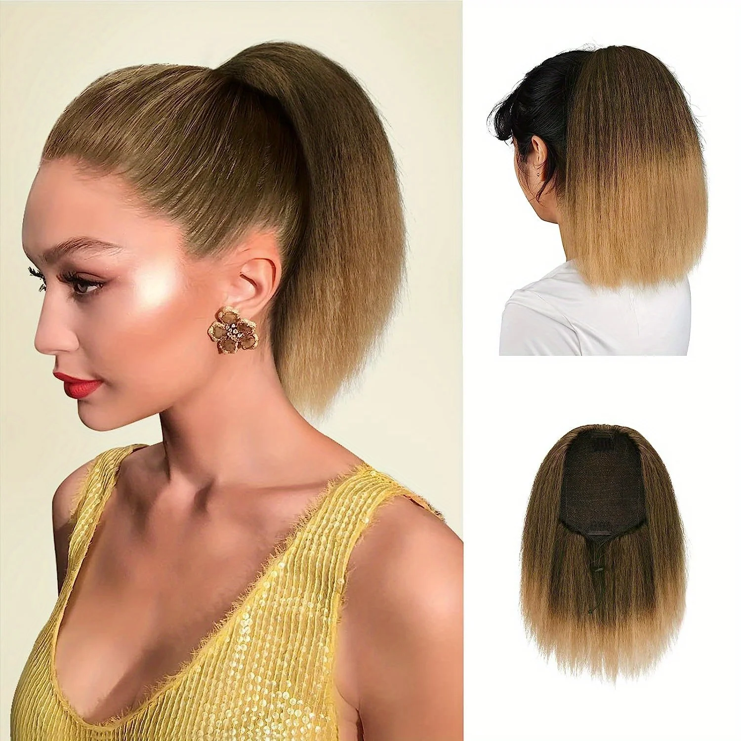 

Синтетические короткие наращивания хвоста Yaki для женщин, блондинка, черный, омбре, странный, прямой, на шнурке, для наращивания волос на клипсе