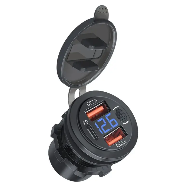 Ingenious-USB C Socket For Car Dual QC3.0& PD 3 Ports USB Outlet With Voltmeter Touch Switch For Car Boat Marine Truck R