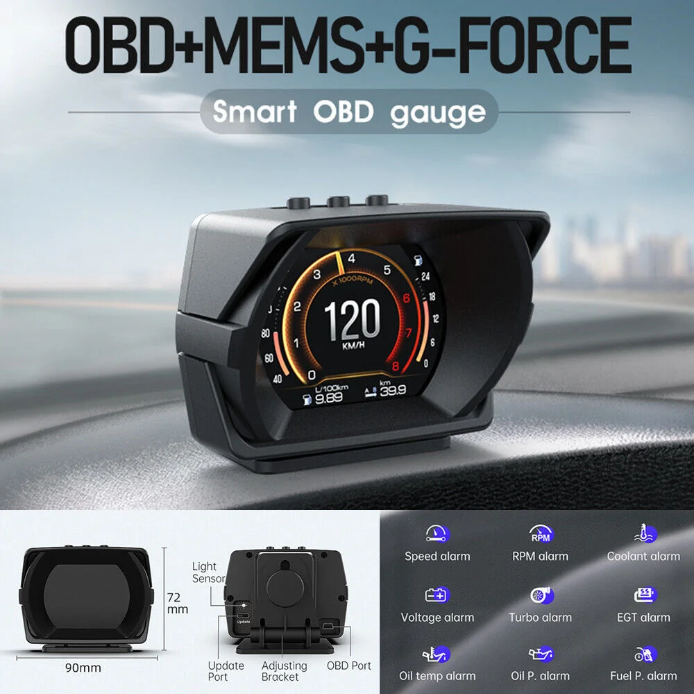 

A450 Car Hud Heads-Up Display Racing Grade Multifunctional OBD2 LCD Instrument Panel GPS Slope Meter Alarm System