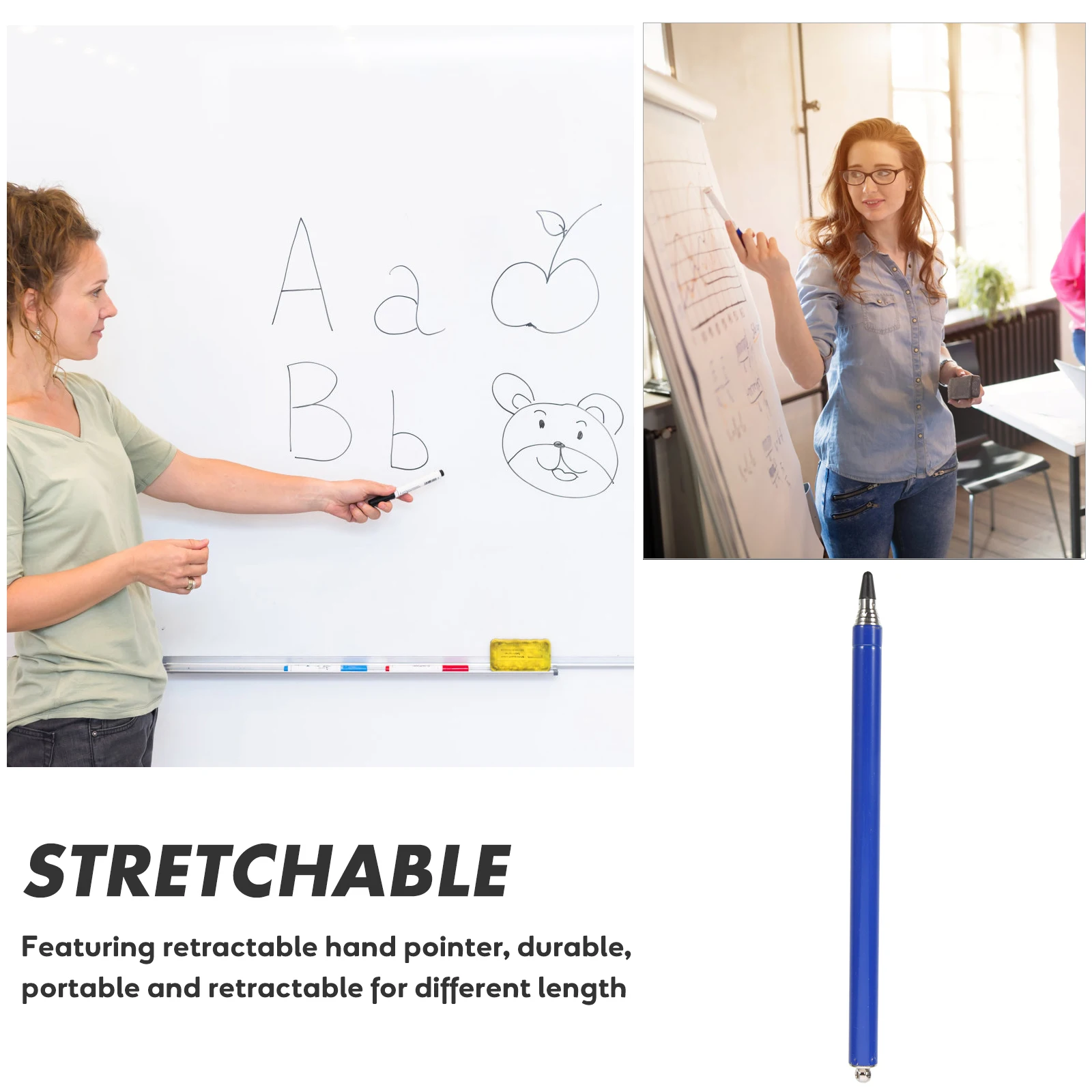 مؤشر الفصول الدراسية القابل للسحب للمعلم من الفولاذ المقاوم للصدأ، مؤشر تعليمي للسبورة الإلكترونية قابل للتمديد، لون عشوائي #2