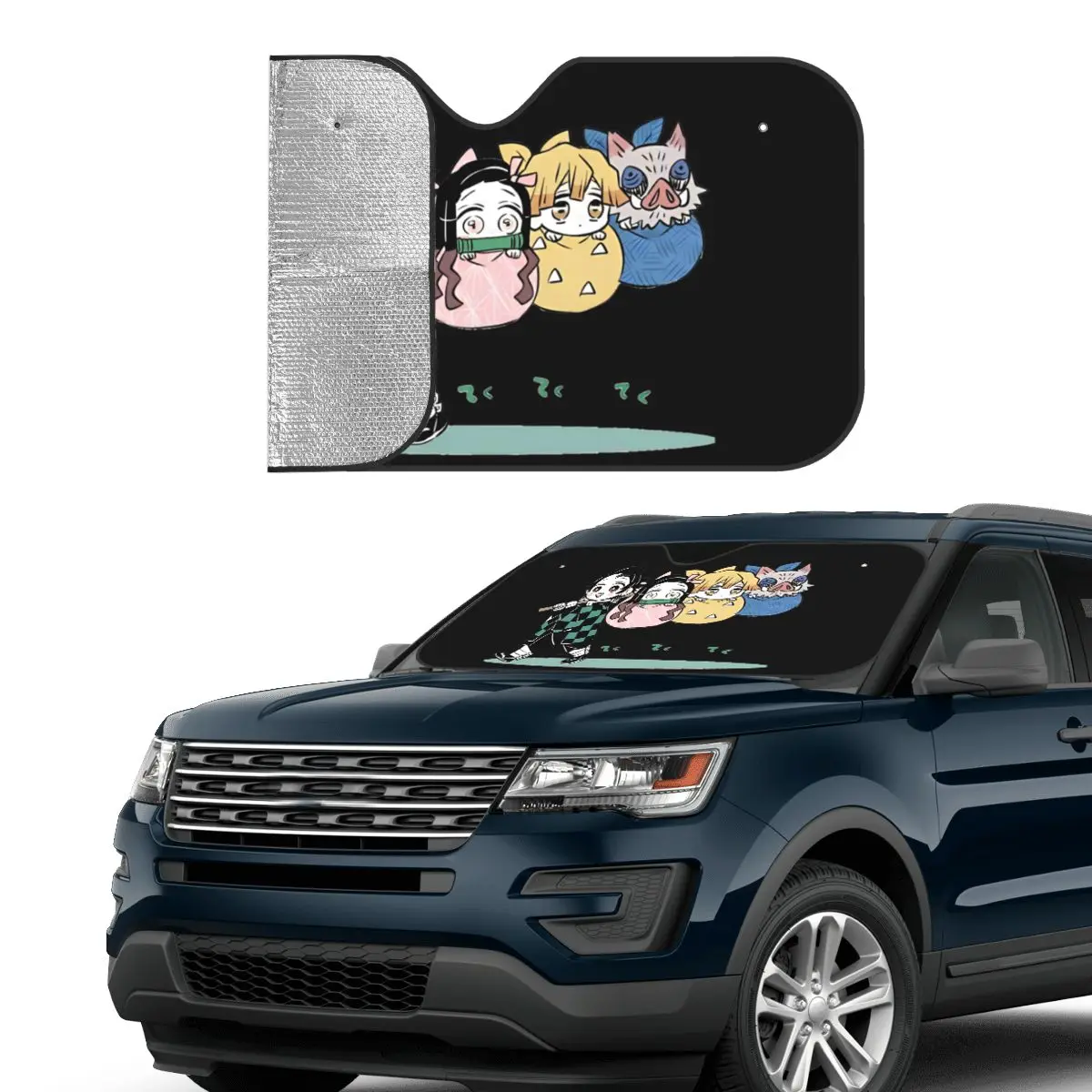 لطيف شيطان القتلة الزجاج الأمامي ظلة 76x140 سنتيمتر شيطان القاتل انمي ياباني Nezuko الألومنيوم احباط الشمس قناع عاكس الحرارة