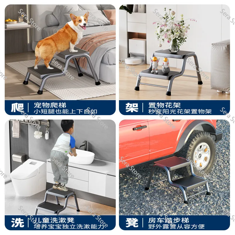 Counter Ladder Bench Metal Thickening 2 Step Ladder Stool Home Kitchen Climbing Multifunctional Ladder Widened Bathroom Wash