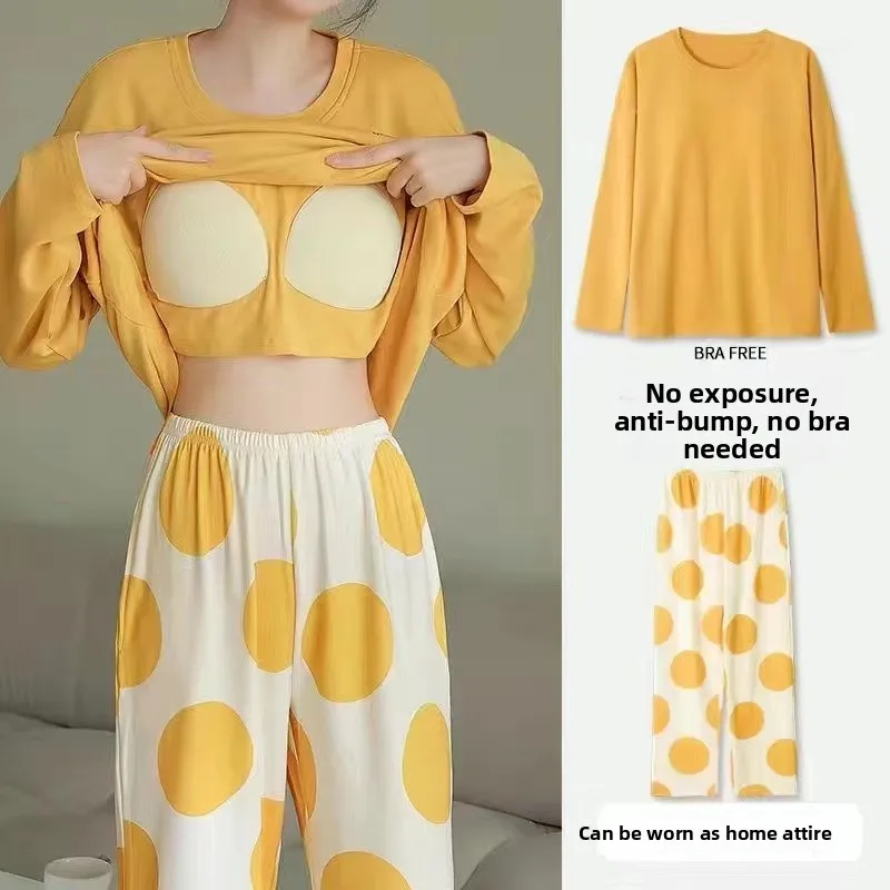 

Женское нижнее белье из чистого хлопка Long Sve с накладкой на грудь, домашняя одежда, весенне-осенняя корейская студенческая одежда против сидения, уличная одежда...