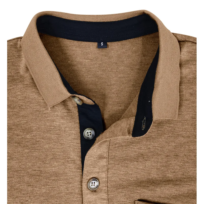 Frühling Trend männer Langarm Casual T-shirt Solide Revers Button Up Pullover Tops Herbst Drehen Unten Kragen Bodenbildung Polo-Shirt – Detail 5
