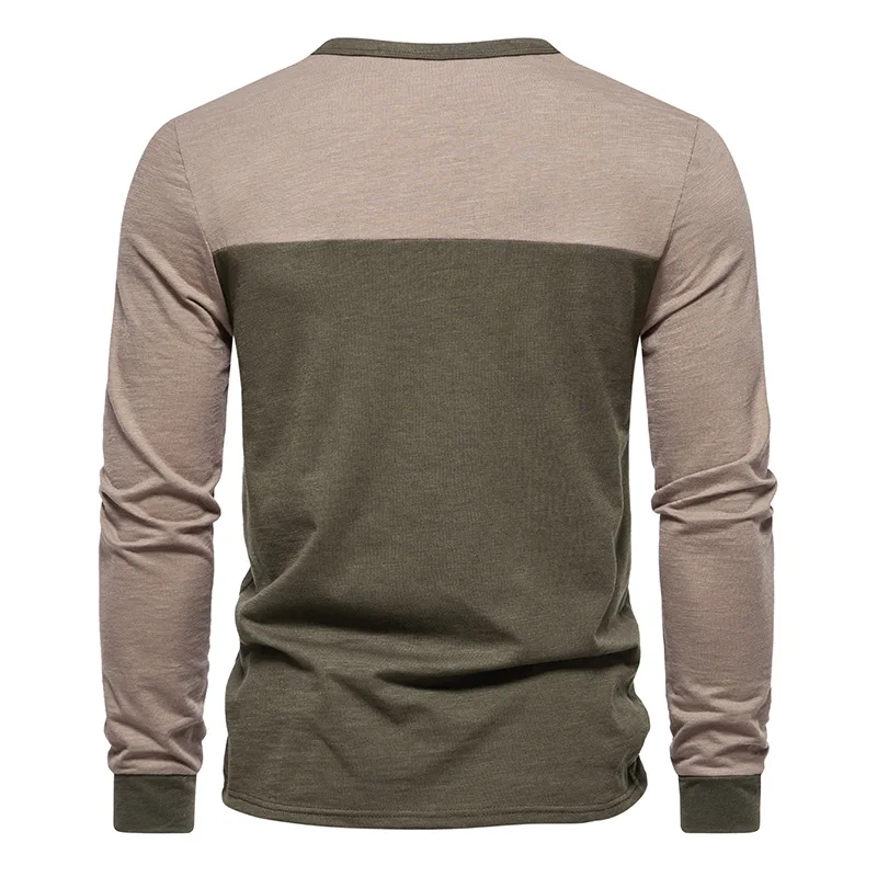 Hight Quality Cotton Henley T Shirt Men 2023 Brand Vintage Army Green Long Sleeve T Shirts Men Streetwear Casual Tops Blouses