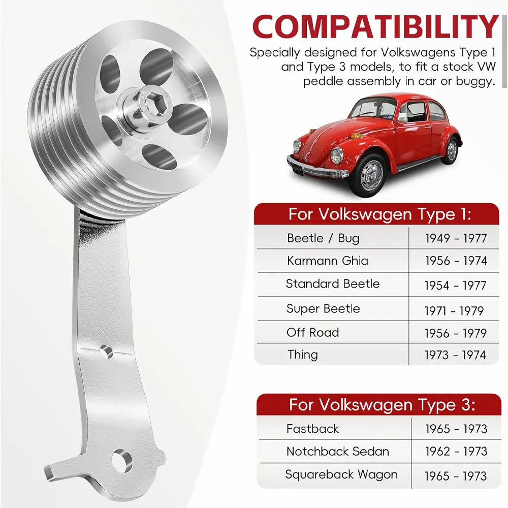 8511Billet Aluminum Roller Gas Pedal for Stock VW Pedals1949-1977Beetle/Bug Karmann GHIA Roller Accelerator Pedal Dune Buggy Ped