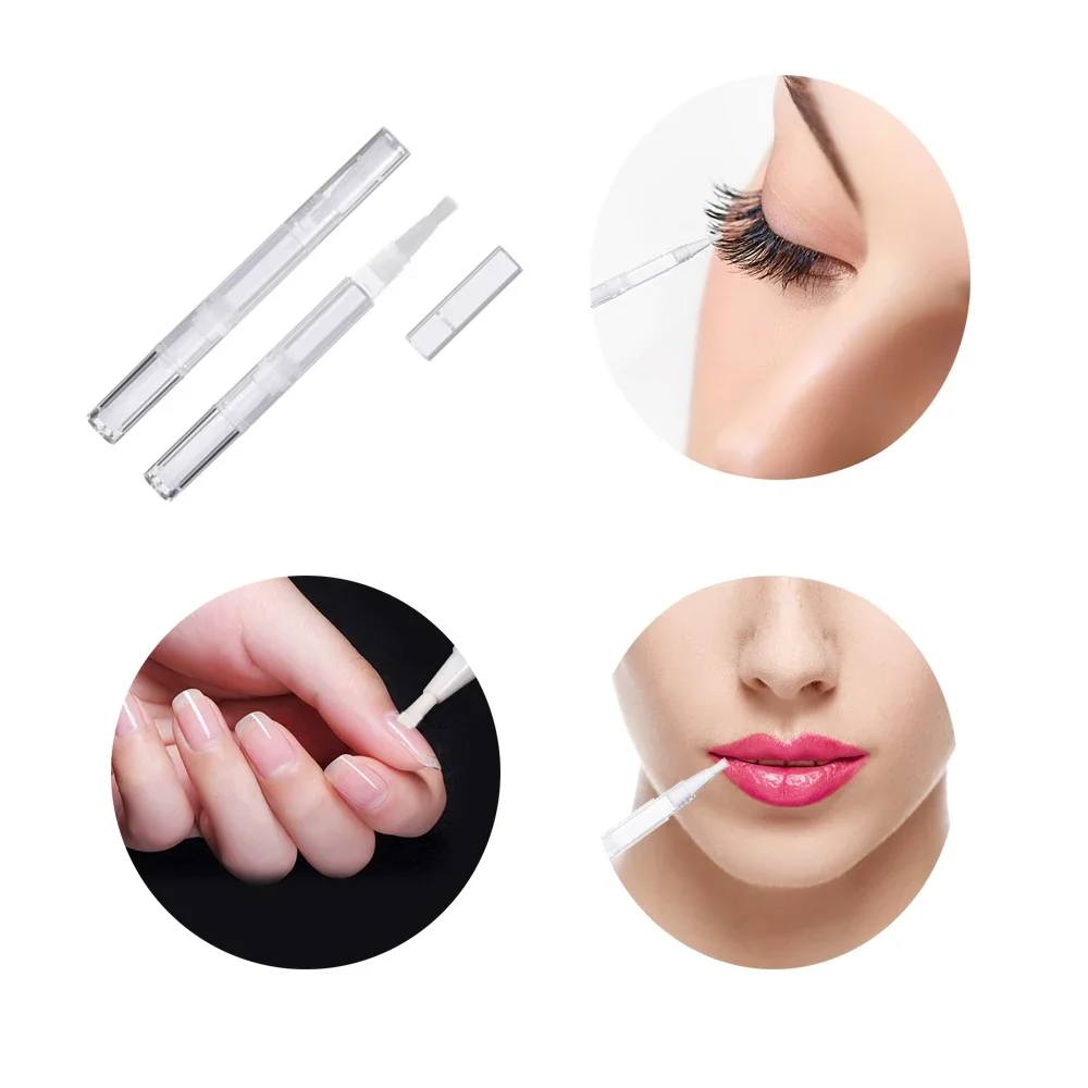 100 pçs 3ml caneta de óleo de unhas vazia com escova canetas de torção transparente caneta de óleo de cutícula portátil recipiente cosmético caneta tubo de brilho labial