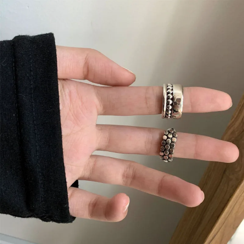 

925 Sterling Silver Geometric Multilayer Round Bead Ring Female Fashion Punk Temperament Prevent Allergy Charm Jewelry