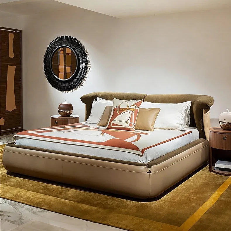 French light luxury fabric whale tail bed master bedroom double large cloth leather bed