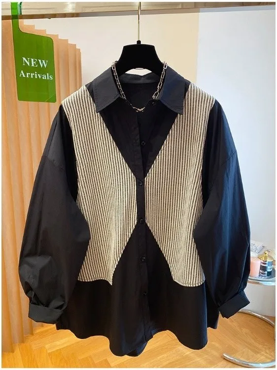 

Оригинальный дизайн, вязаный жилет в клетку, свободный топ-обманка (имитация двухслойности) для мужчин и женщин, весна-осень, повседневный стиль, очень большой размер 300 Pou.