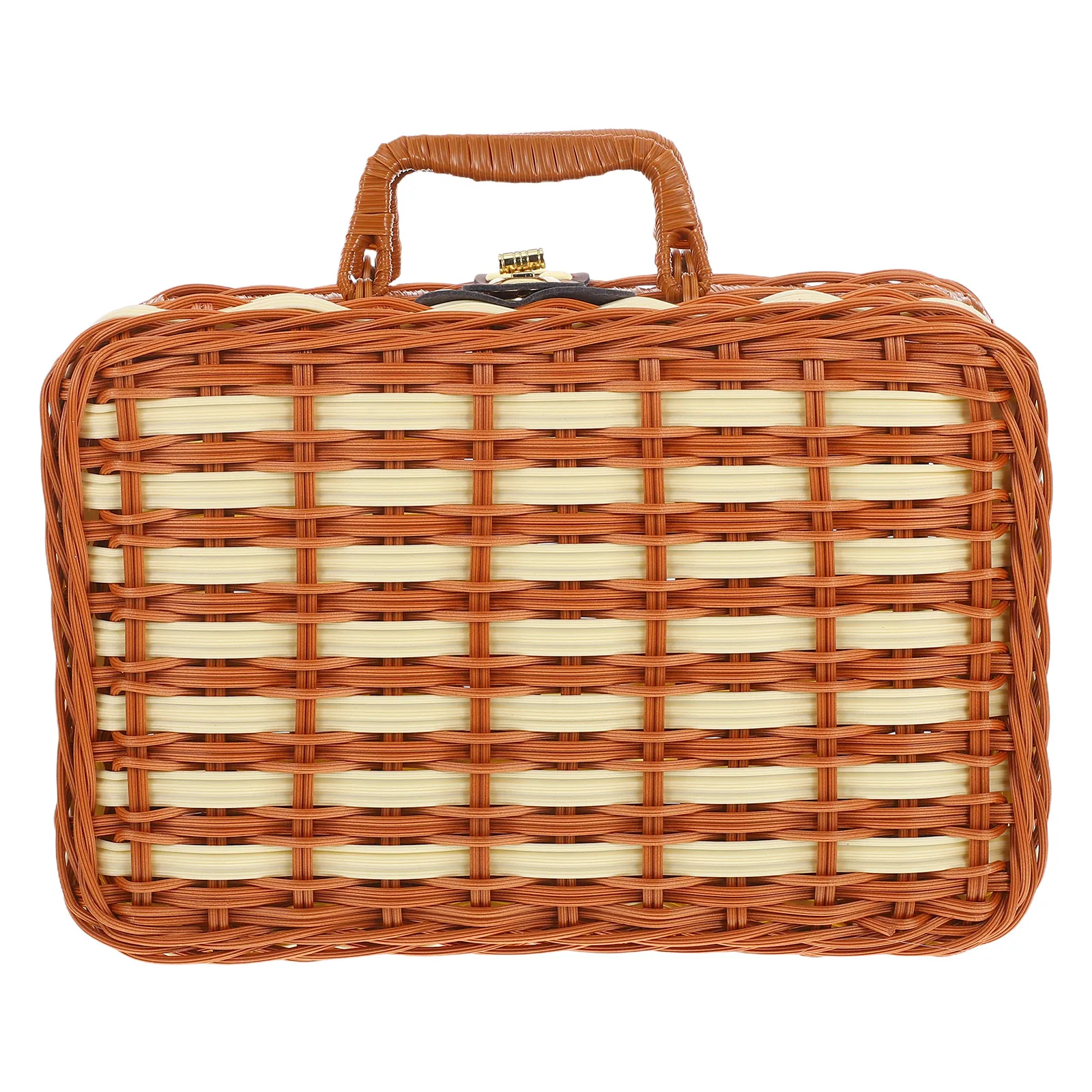

Imitation Rattan Suitcase Wicker Storage Basket Large Capacity Durable Plastic Picnic Baskets Retro Design Photoshoot Laundry