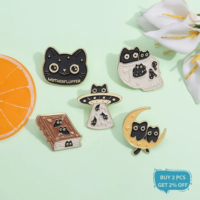 Cartoon Black Cat Enamel Pin Punk Kitten Book Animal Brooch Laple Backpack Clothes Badge Jewelry Gift for Kids Friends