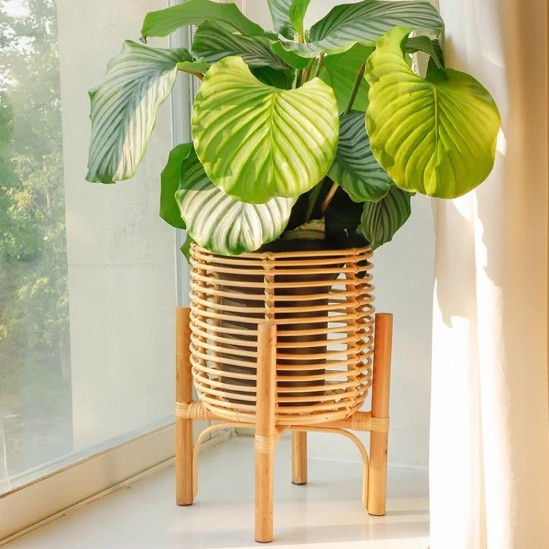 Minimalist Indoor Flower Shelf for Living Room Creative Floor Standing Flowerpot Holder Garden Decor Nordic Rattan Plant Stand - Image 5