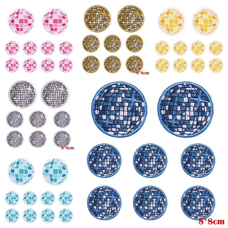 5 buah tambal bordir penuh Planet warna-warni DIY Pink emas perak disko besi pada Patch untuk dekorasi pakaian