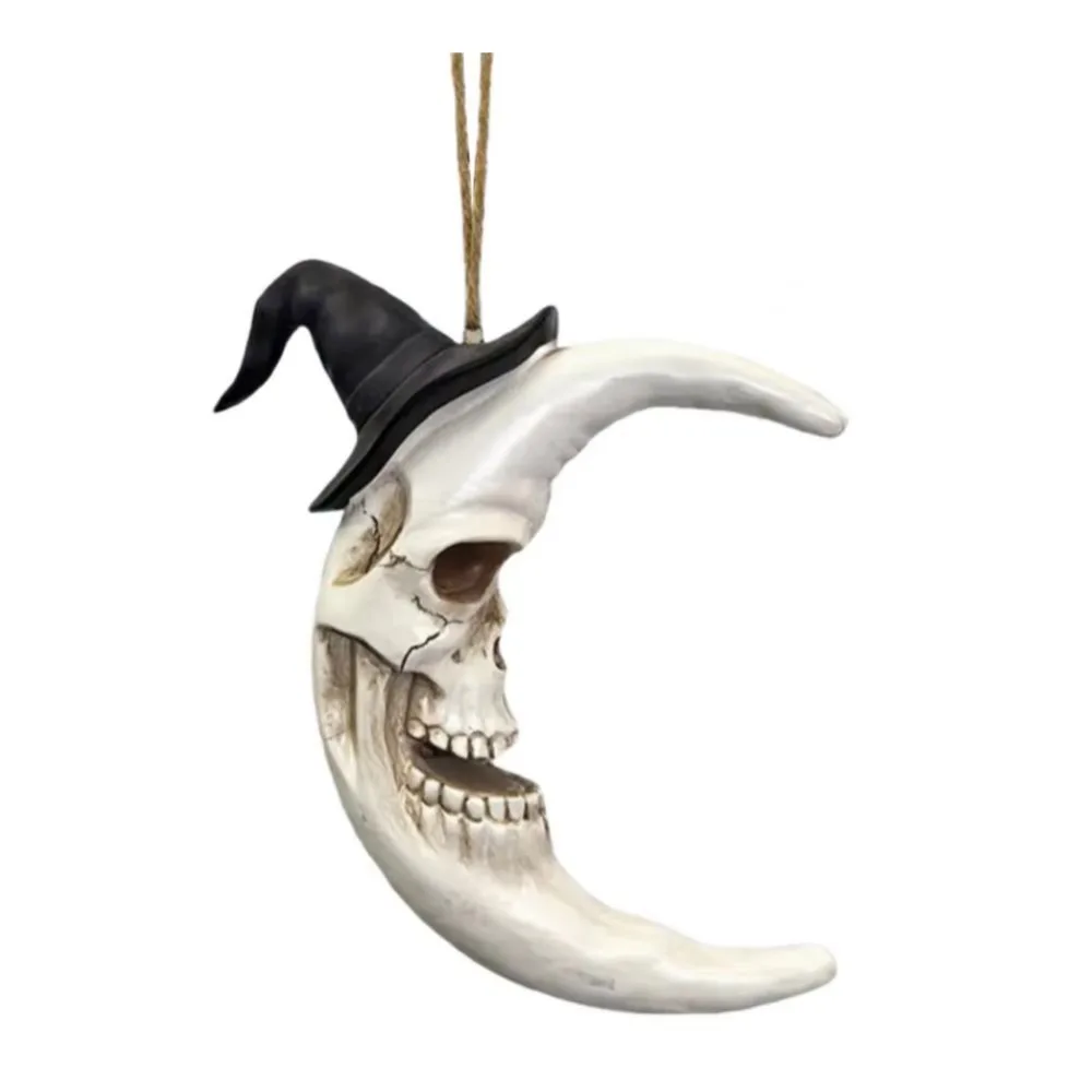 

Waterproof Spooky Halloween Skull with Hat Atmosphere Enhancer Widely Use Halloween Moon Pendant Ornament Easy Installation
