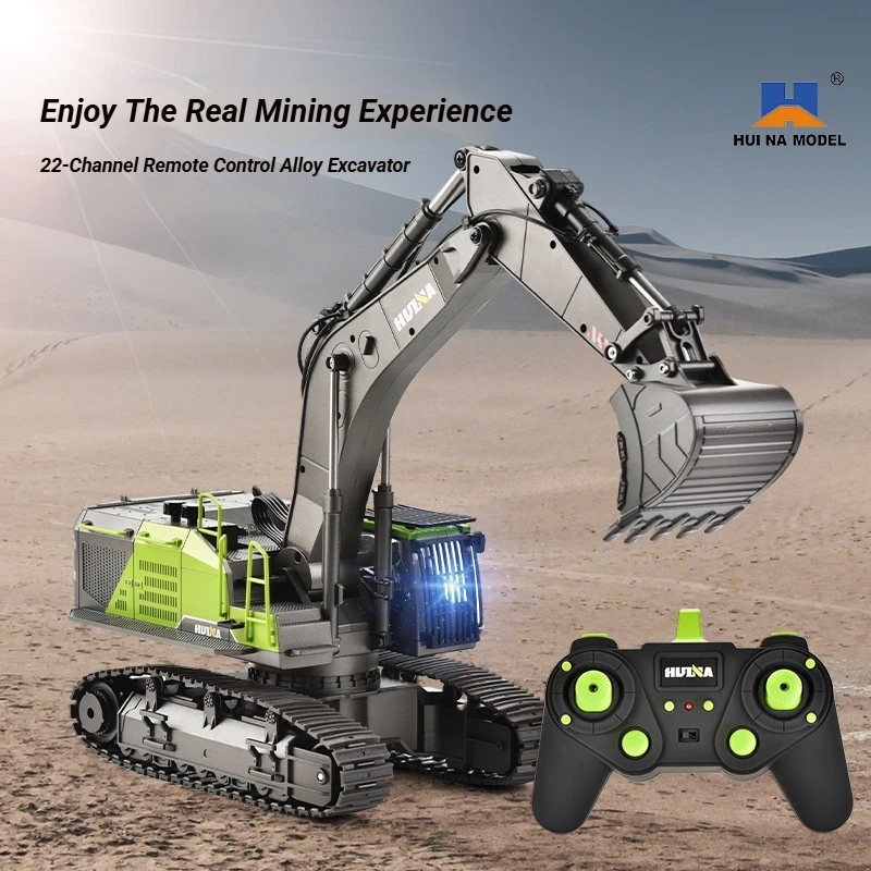 Huina 593 Alloy RC Excavator 1/14 22-CH Thread Drive Unlimited Rotation Engineering Vehicle Commercial Amusement Modified Toy
