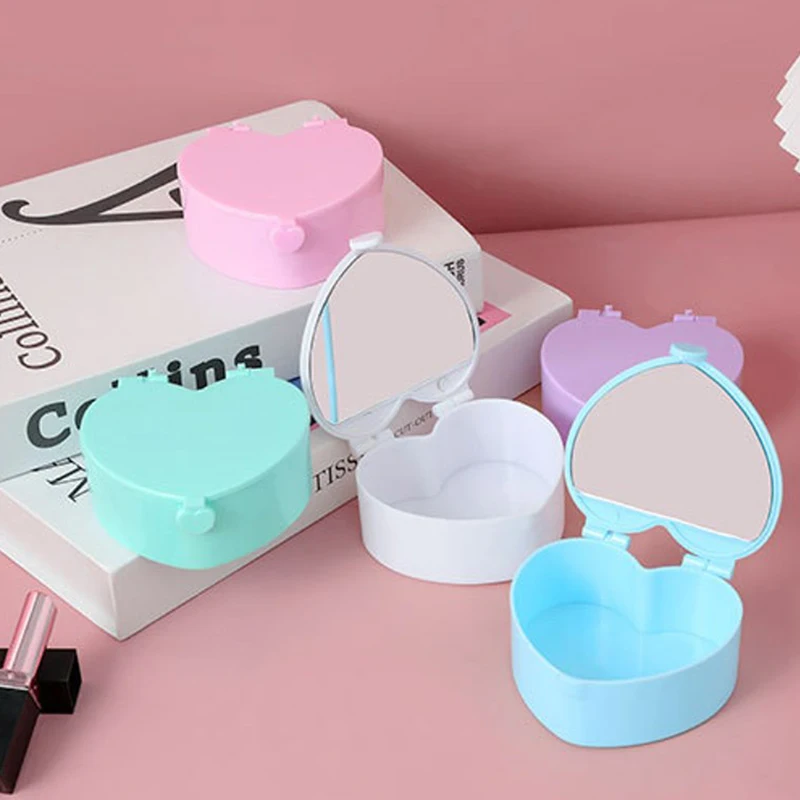 Heart-shaped Jewelry Box Pink Girl Heart Jewelry Storage Box Desktop Student Dormitory Love Double Mirror Make Up Organizer Box