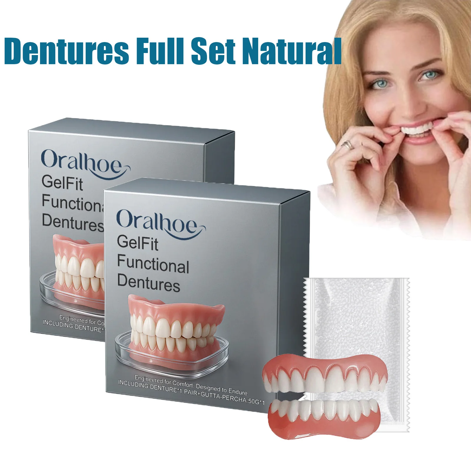 

Functional Dentures False Teeth Full Set Perfect Fit Soft Safety Easy to Use Oral Improve Tooth Loss Broken Temporary Improve