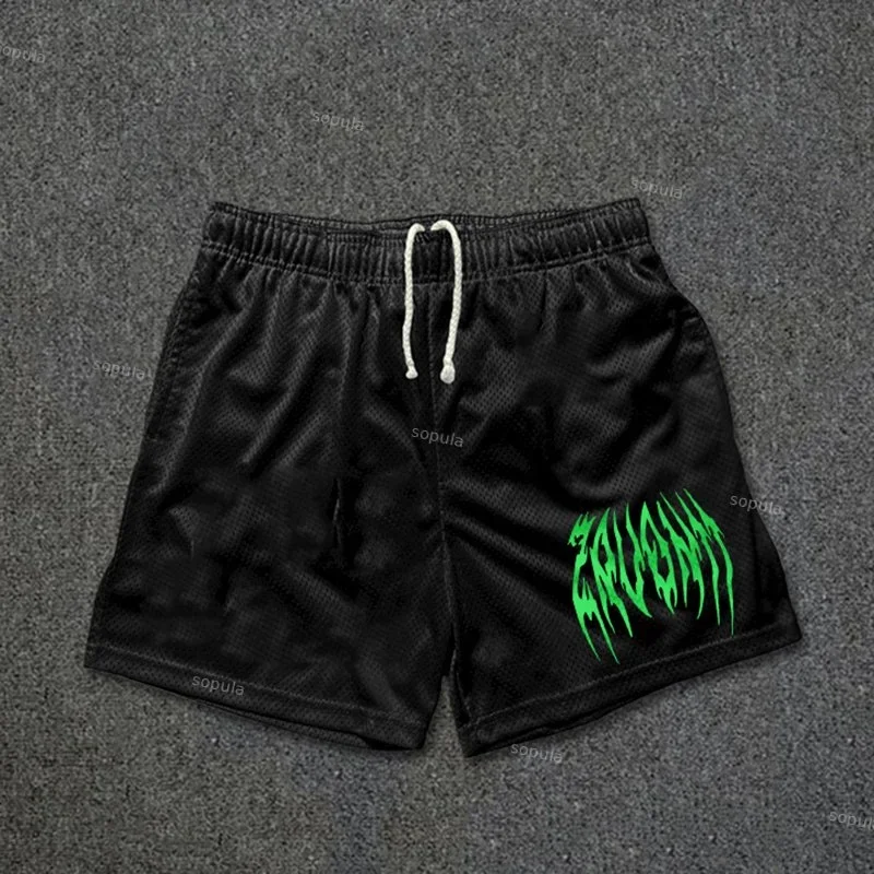 Celana Pendek Kasual Bergaya Vintage dengan Grafis Kasar, Longgar, untuk Olahraga Basket, Gym, Bernapas, Latihan Kebugaran, dan Workout Pria