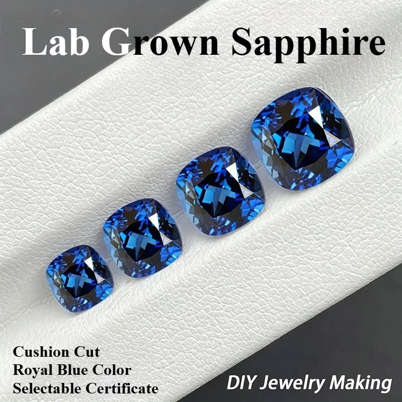 Lab Grown Sapphire Cushion Cut Royal Blue Color High Quality DIY Jewelry Making Ring Main Materials Selectable Certificate