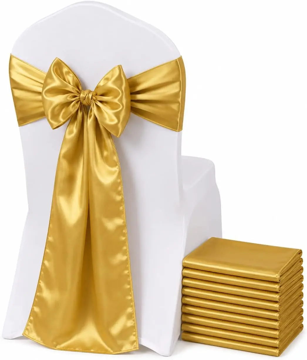 50/10Pcs Chair Sashes Satin Chair Bows Sashes for Wedding Banquet Party Easter Christmas Baby Shower Events Decoration 17x275cm