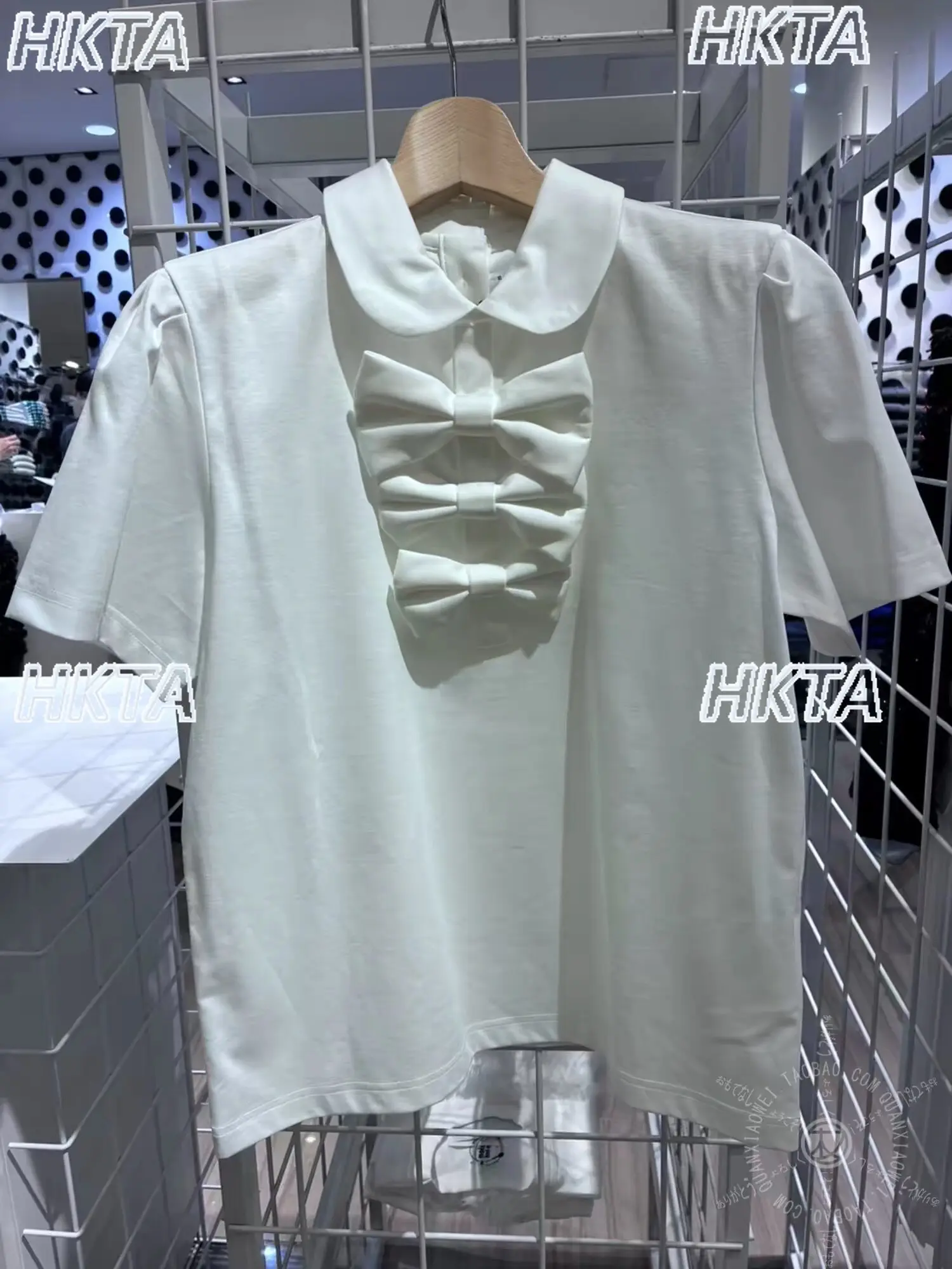 Japanese 2026 Summer New Commuter Pure Cotton Bow Lapel Short Sleeved T Shirt Top Daily Loose Sweet Versatile Black Tshirt Women