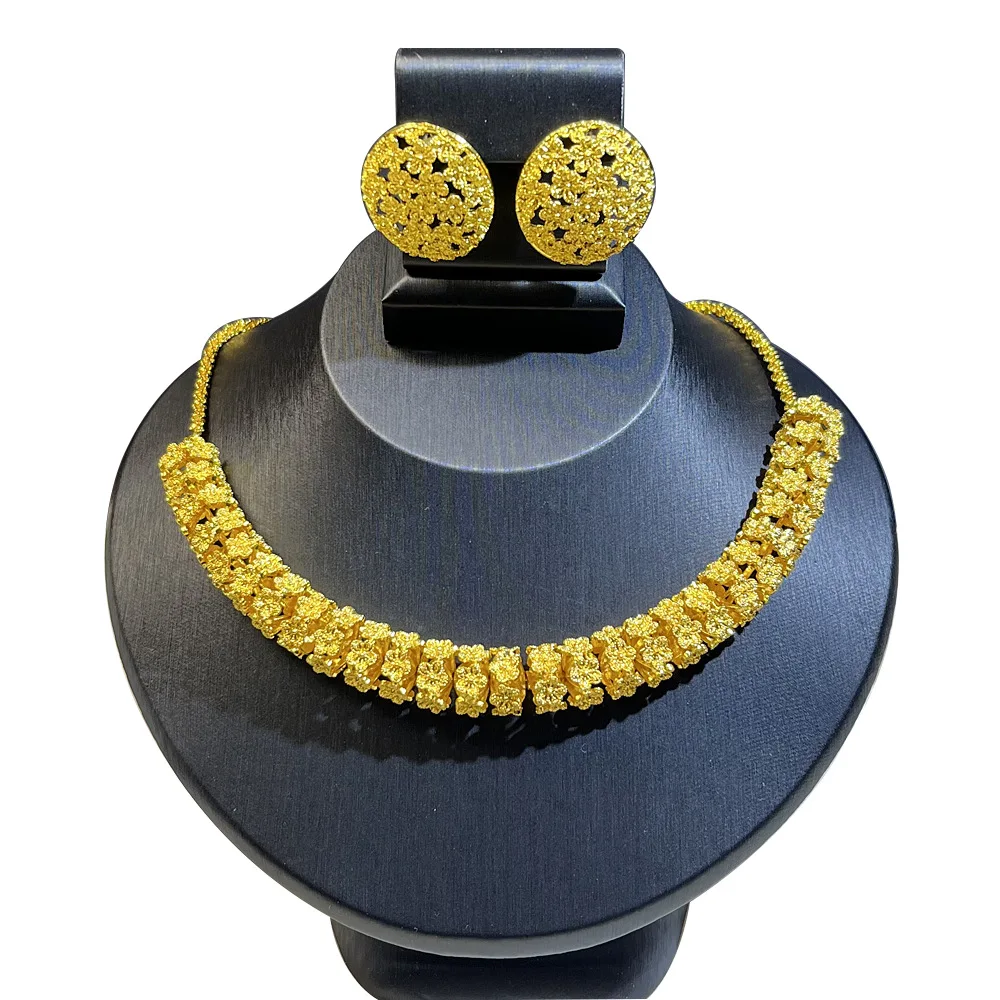 Fashion Dubai USA 24K Gold Plated Custom Necklace Earrings Wedding Christmas Gift Jewelry Set for Lover DD10963